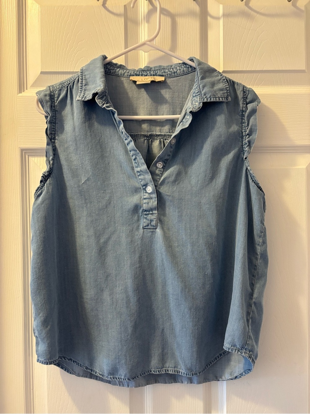 LOFT Light Blue Sleeveless Chambray Shirt